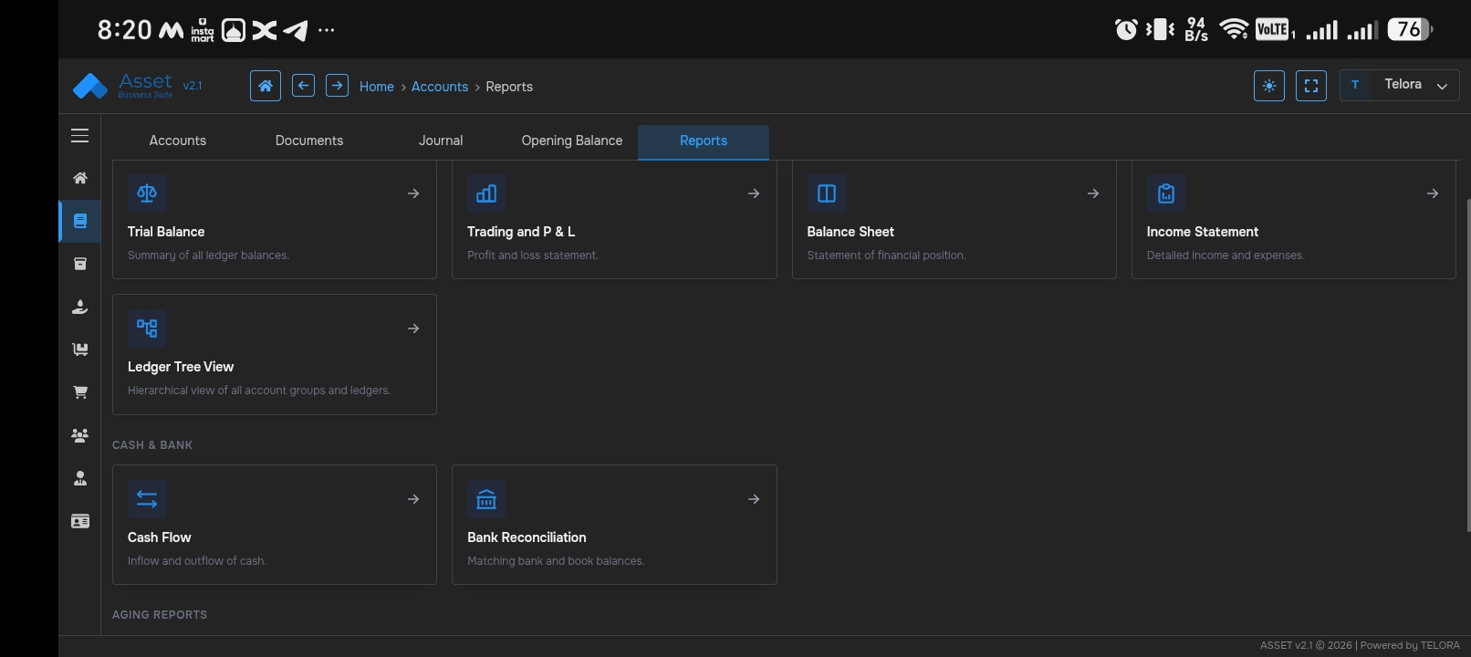 ERP software dashboard reports module on desktop