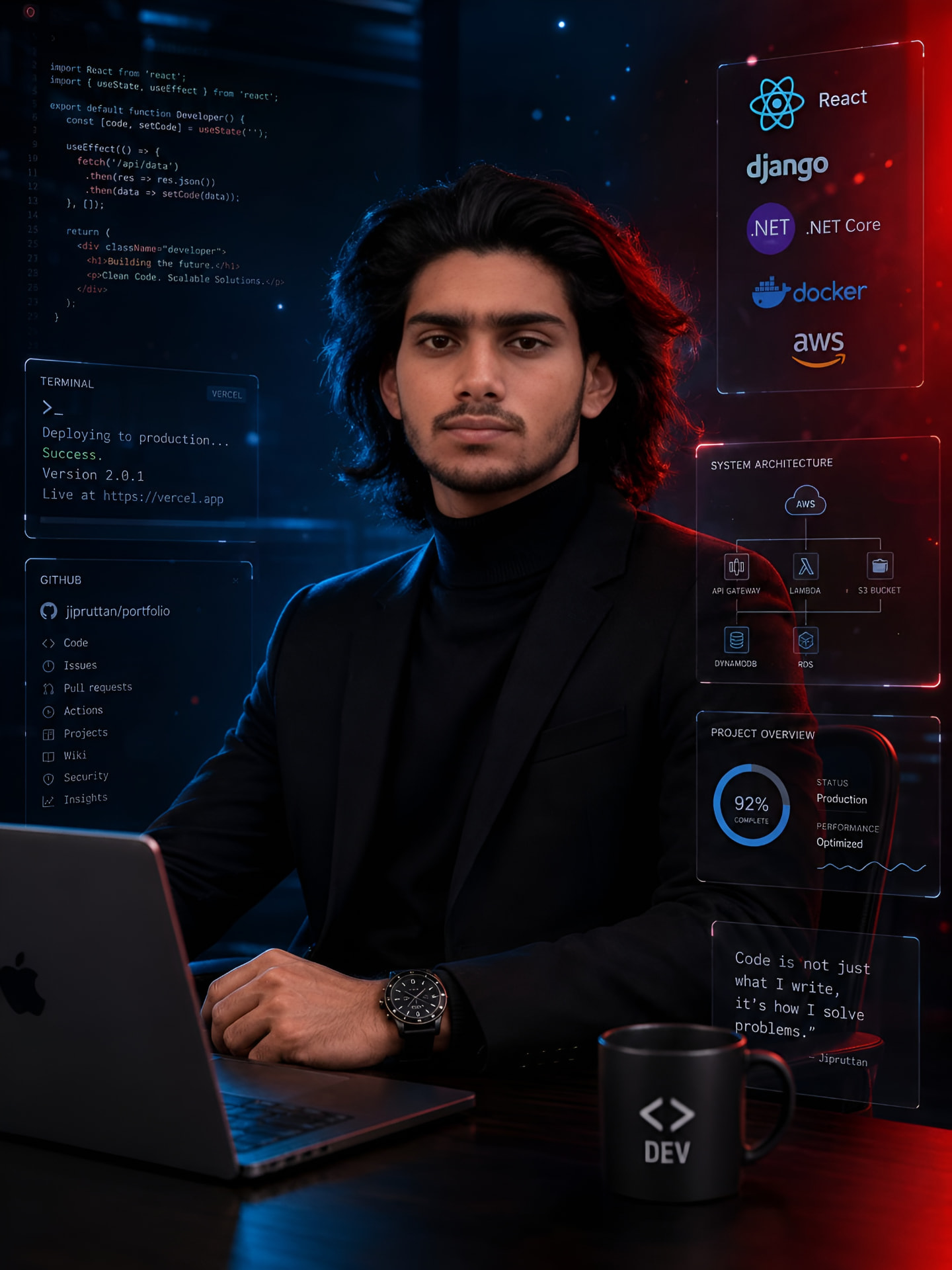 Portrait of Muhammed Lamees MV at his workstation
